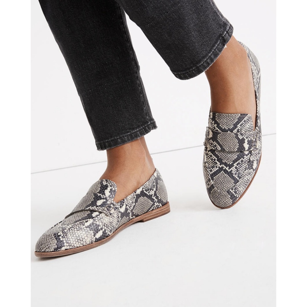 Madewell Snakeskin-Print Leather Loafers in Black & Cream